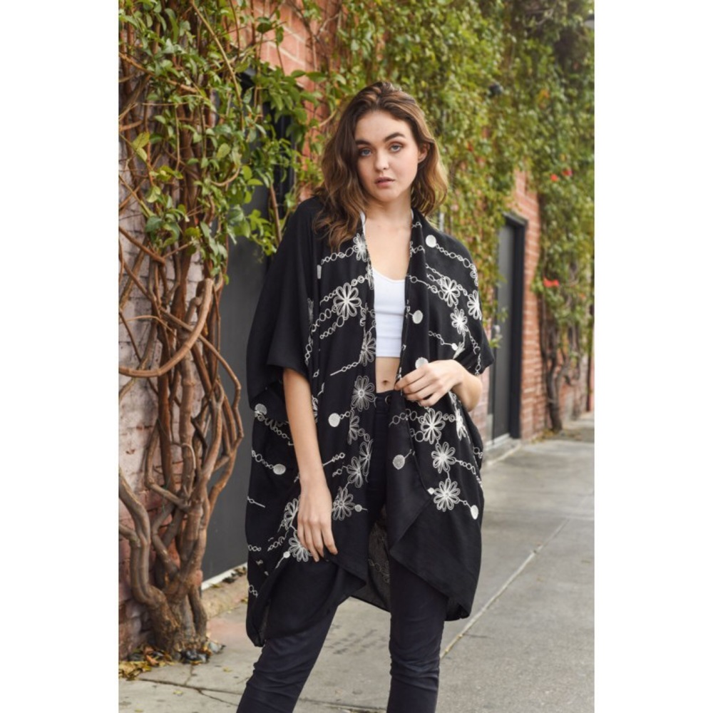 3-PACK SPRING BLACK Embroidery Kimonos